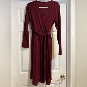 Elegant Burgundy Knit Wrap Dress